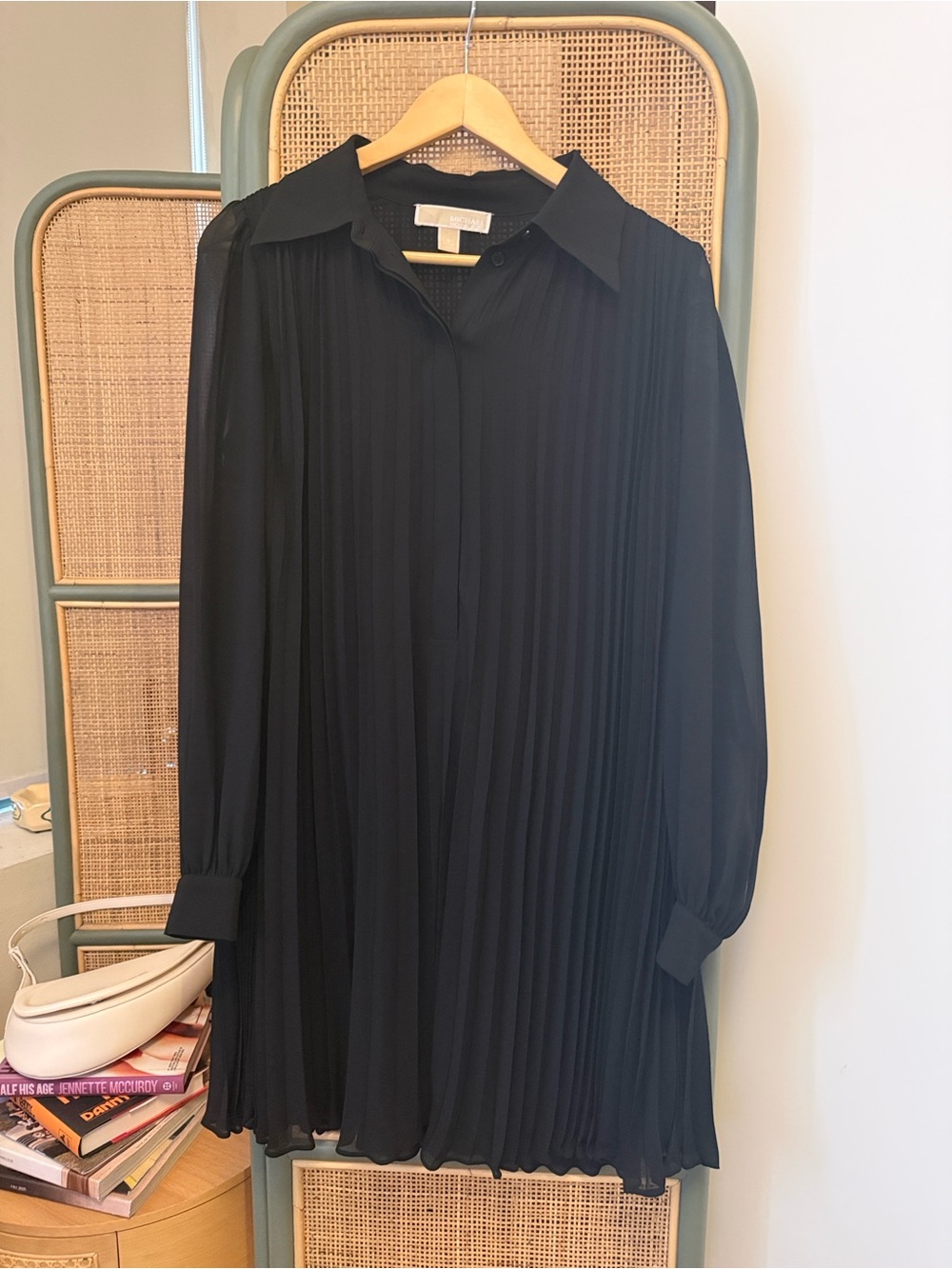 Michael Michael Kors Black Georgette Pleated Shirtdress Size 8 (Sold Out)